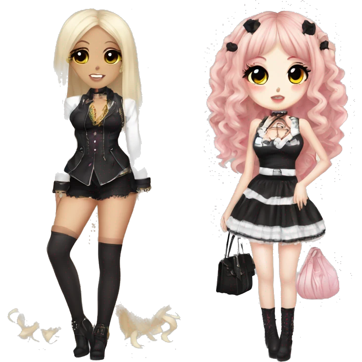 two hime gyaru girls, plus size, goth emoji