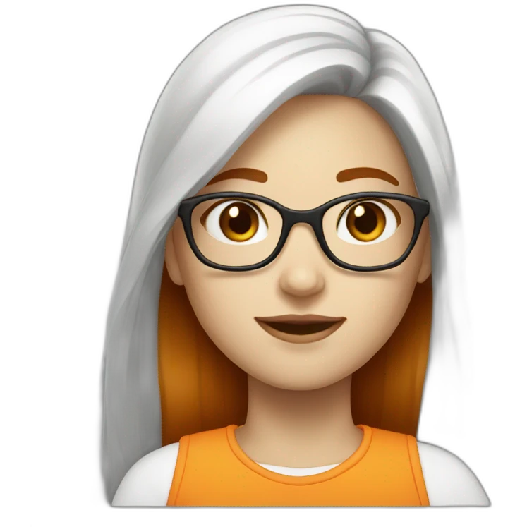 Girl long brown orange hair and white skin with glasses emoji