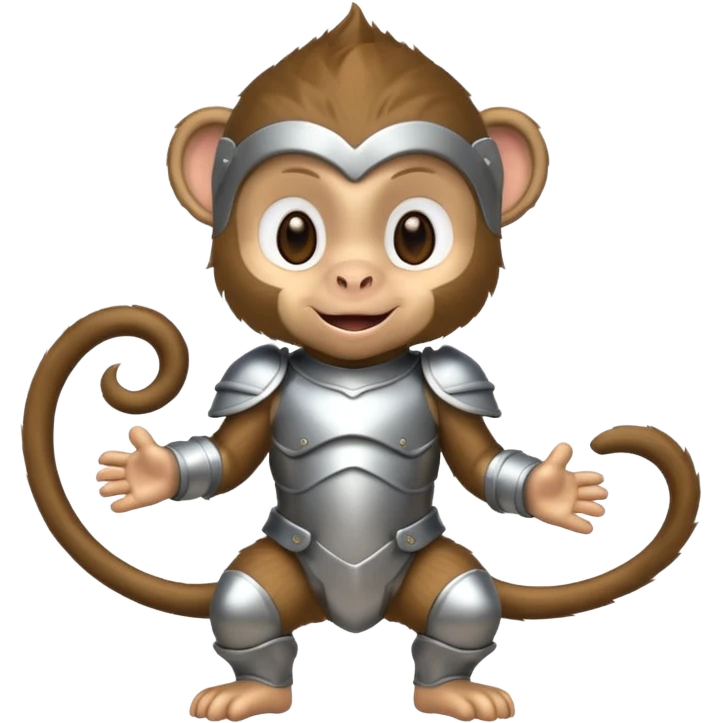 baby monkey in silver armor, full body, smile emoji