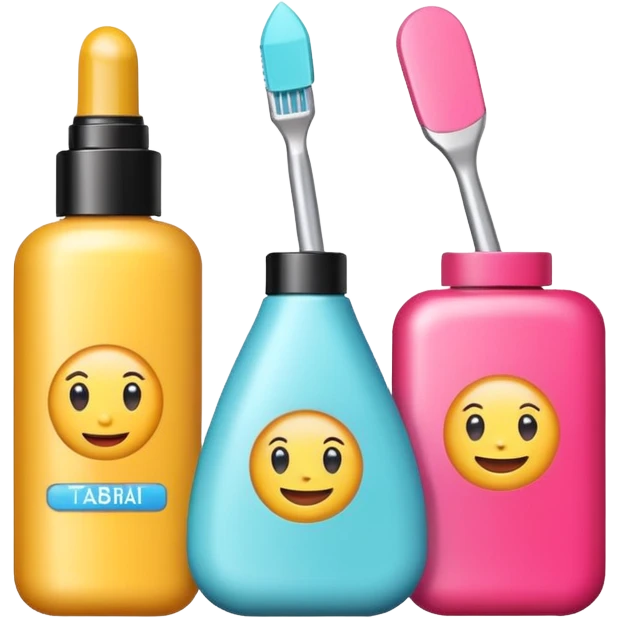 emoji of three beauty products with brand labels and a cursor (selecting a product)
 emoji