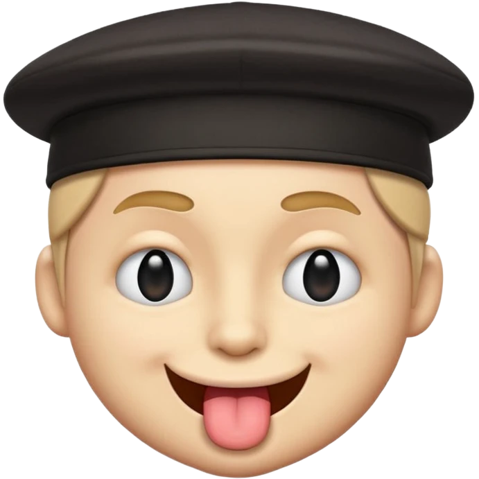 A cartoon-style emoji face with a backwards black cap, winking with the left eye and sticking the tongue out to the left. The expression is playful, cheeky, and confident, with raised eyebrows adding to the fun vibe.
 emoji