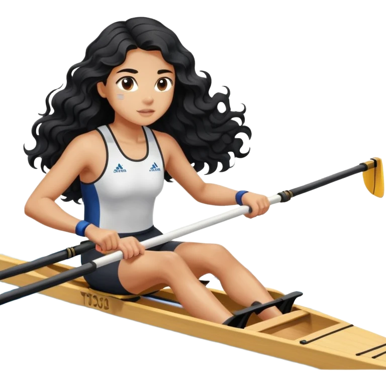 girl with long black wavy hair rowing in Olympic rowing sport, side view emoji