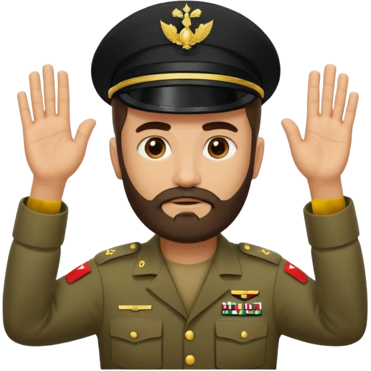 surrenders, depicts an Iraqi soldier from 1980, with a beard, a sad face and raised hands emoji