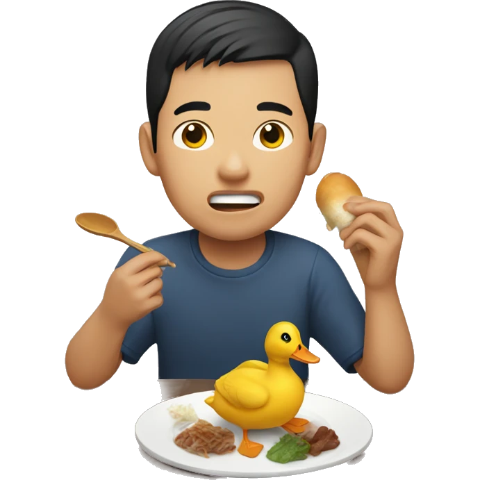 Asian young adult man eating duck  emoji