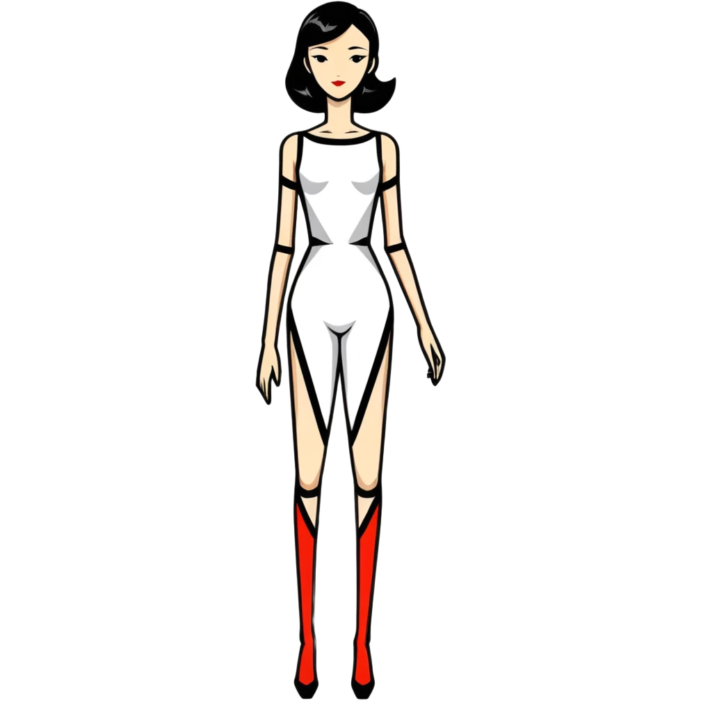 A tall elegant woman with extremely long limbs and geometric angular face structure emoji