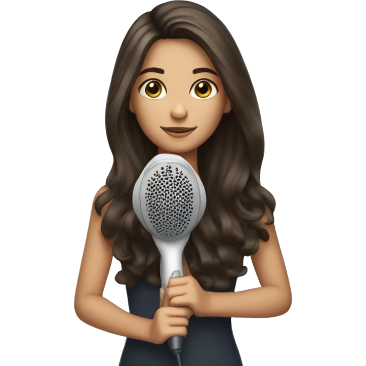 brunette girl with long hair and a hair dryer in her hands emoji