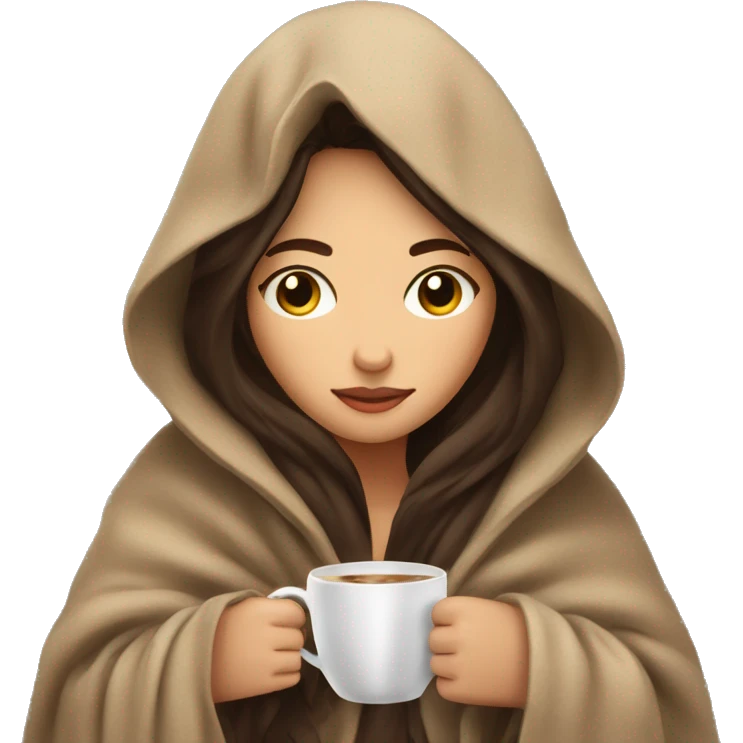 girl brunette inside a blanket sipping coffee eyes closed emoji