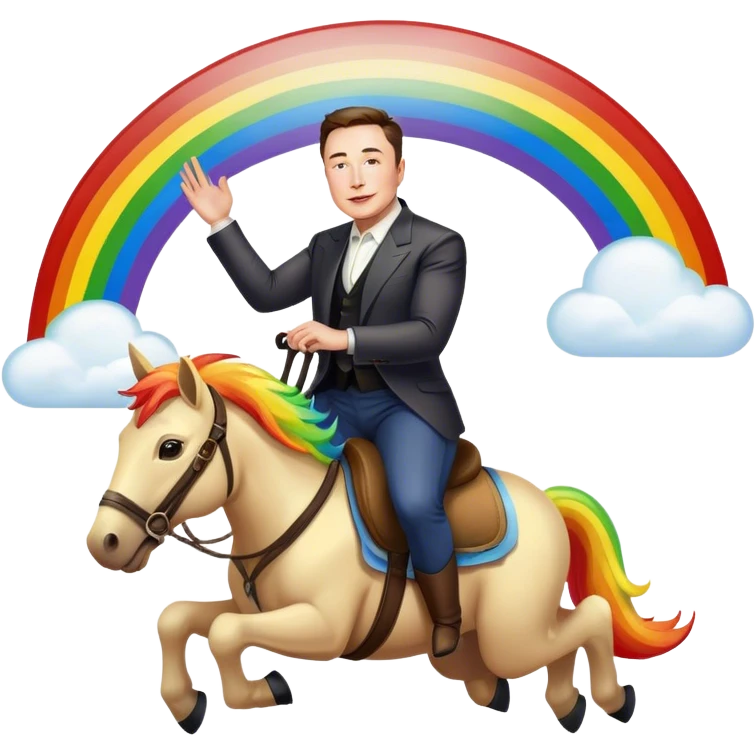 Elon musk riding on a rainbow  emoji