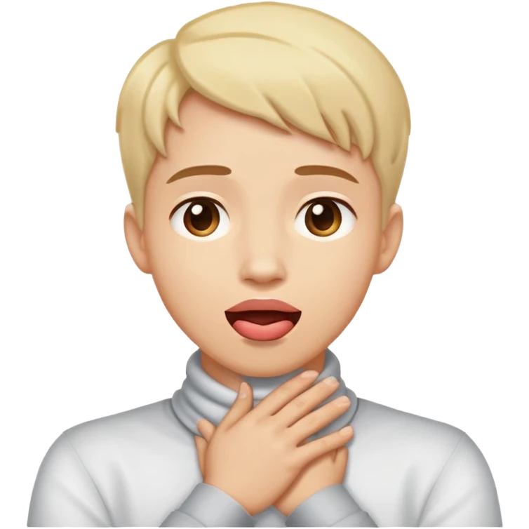 Person with hands crossed around neck and tongue out and looking up  emoji