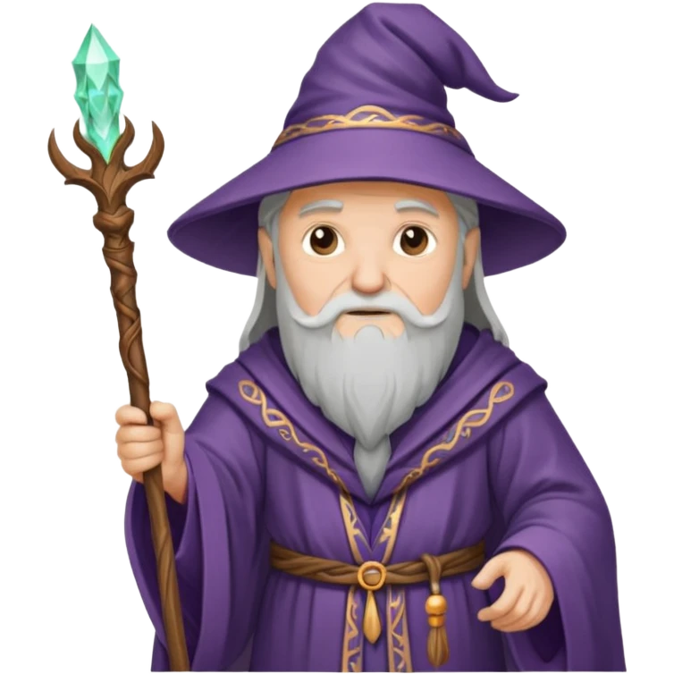 Old wizard in robe holding wooden magic staff emoji