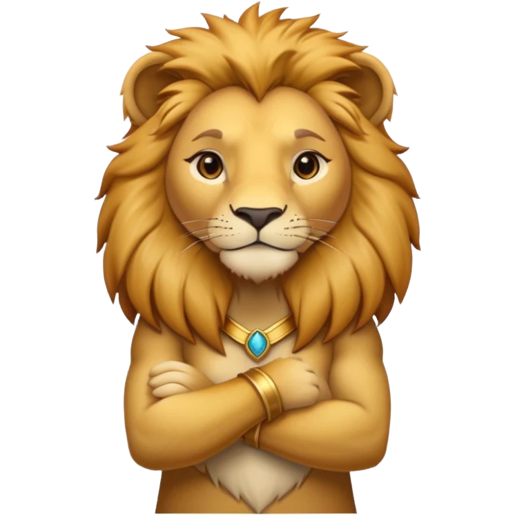 female anthropomorphised lion character standing confidently with arms folded emoji