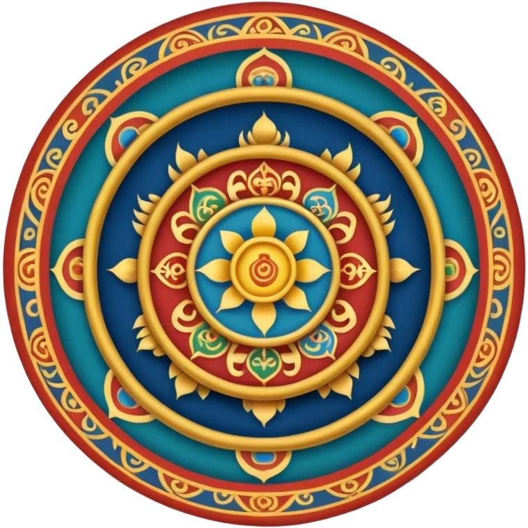 Tibetan Wheel of Life (Bhavachakra) emoji, traditional thangka-inspired, ornate patterns, symbolic animals in center, detailed outer rings, rich colors, simplified for emoji clarity emoji