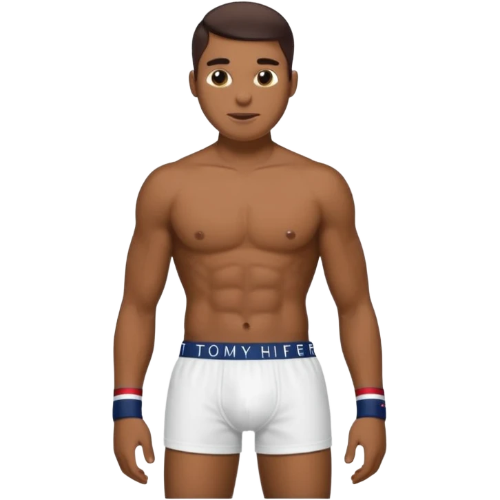 Rapaz branco cabelos escuros usando cueca Boxer Tommy Hilfiger emoji
