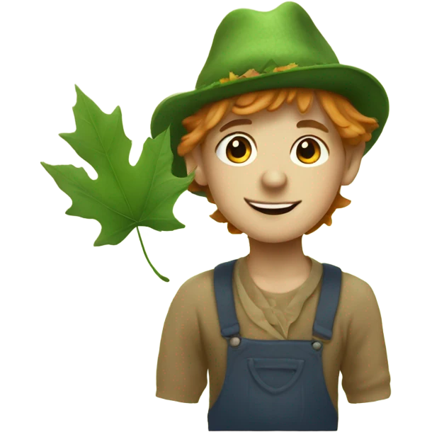 whimsical fairytale boy who is tiny and wearing a leaf hat emoji