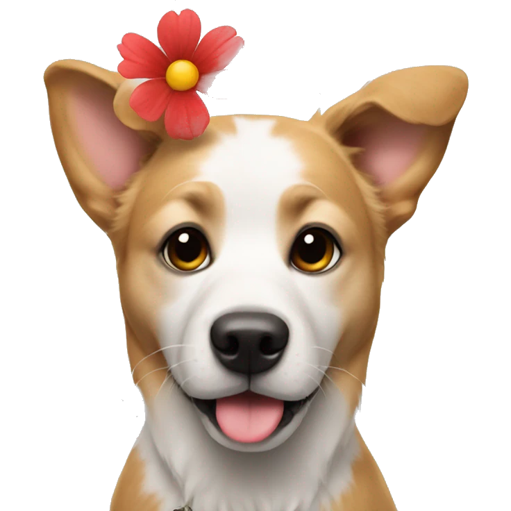A dog gives flower emoji