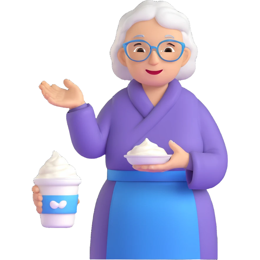 grandmother offering yogurt emoji