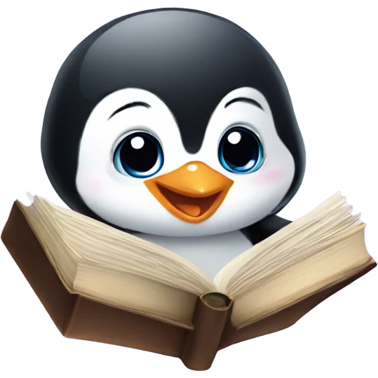 Smiling baby penguin with a book emoji
