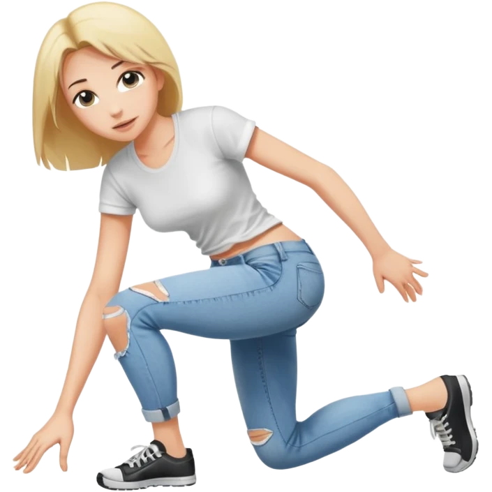 a young thin woman on all fours, crawling with her legs spread. emoji