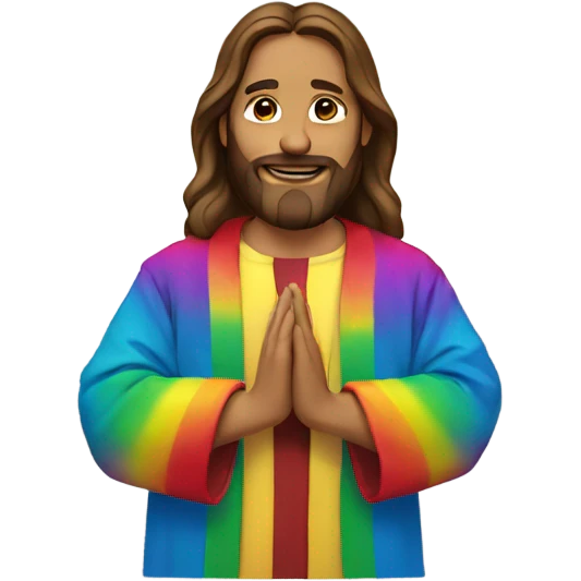 Jesus wearing a rainbow jacket emoji