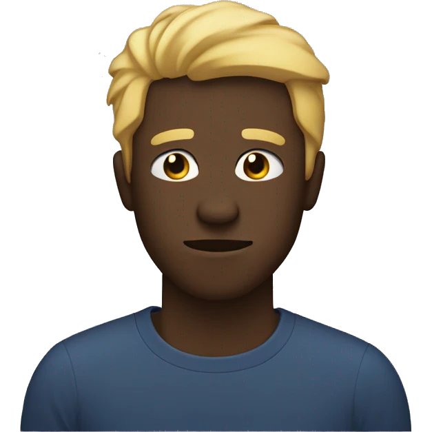 a black man leaning a little bit left with drunk and tired face with blond hair and red t shirt emoji