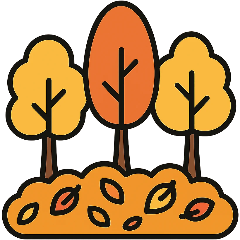autumn forest with trees and a carpet of colorful leaves icon emoji