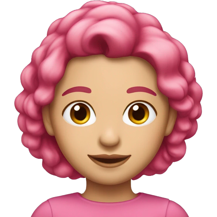 Una mujer pelirroja con el pelo corto piel blanquita y vestida de rosa emoji