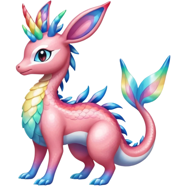 Shiny Sparkly beautiful gorgeous ethereal Rainbow Scaley Exotic Aurorus-Sylveon-Milotic-Dragonair-Fakémon-hybrid-creature (full body) emoji