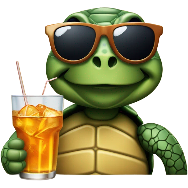 Turtle wearing sunglasses drinking an old-fashioned emoji