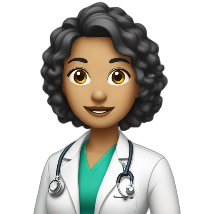 DOCTORA PIEL BLANCA CON PELO CON RULOS NEGROS LARGOS emoji