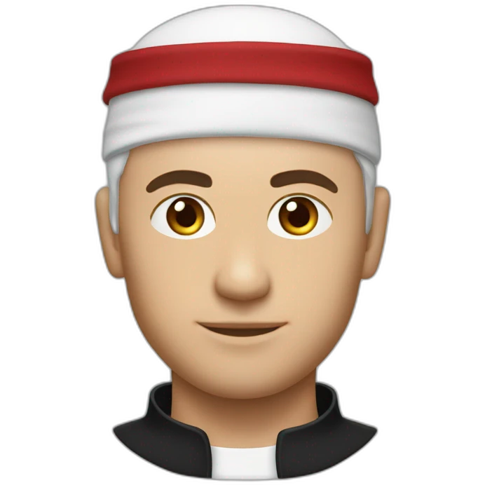 White man wearing black omani musar (head cover), with white top emoji