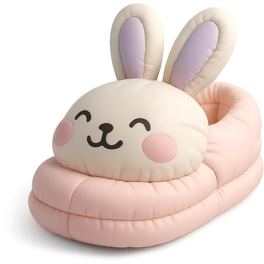 single bunny slipper with a big smile, soft and puffy look, pastel colors, cushion style emoji