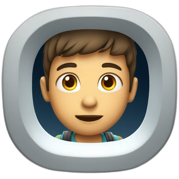 a kid boy looking trough an airplane window emoji