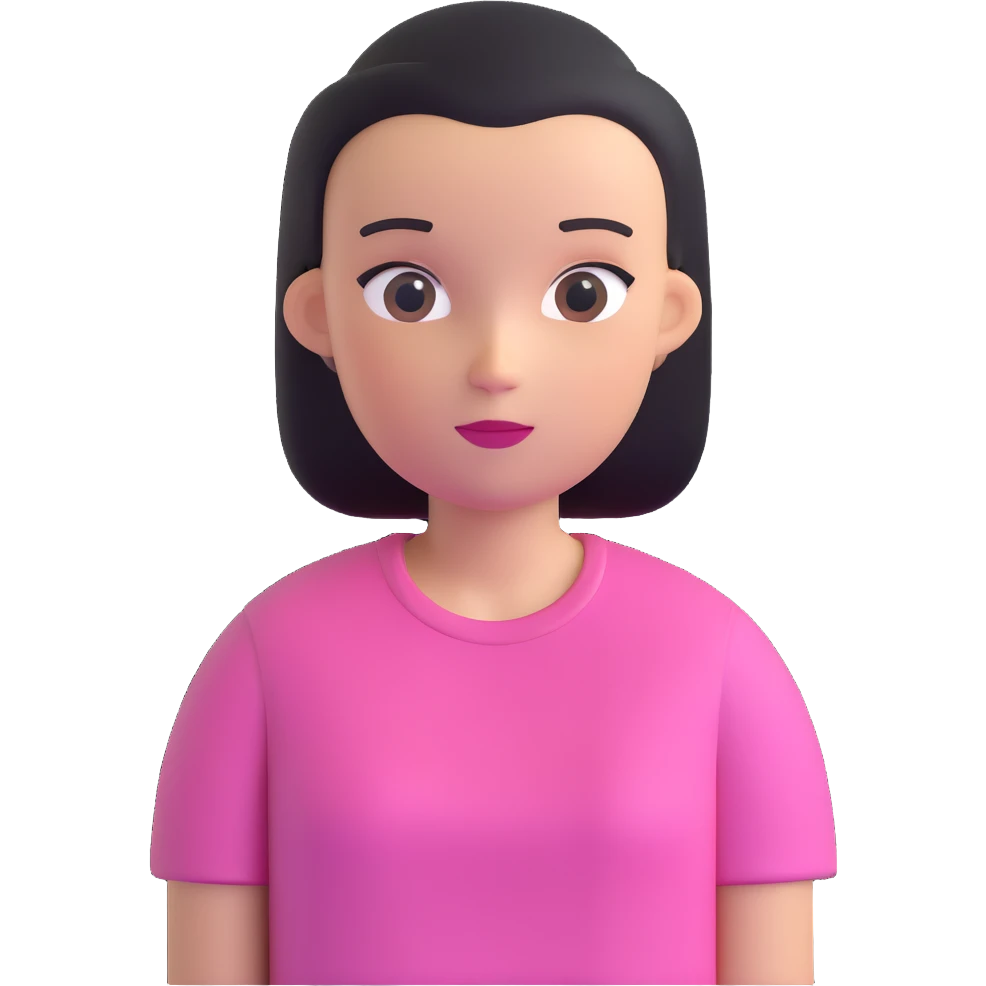 girl with oval-shaped head with flat top wearing a pink t-shirt emoji