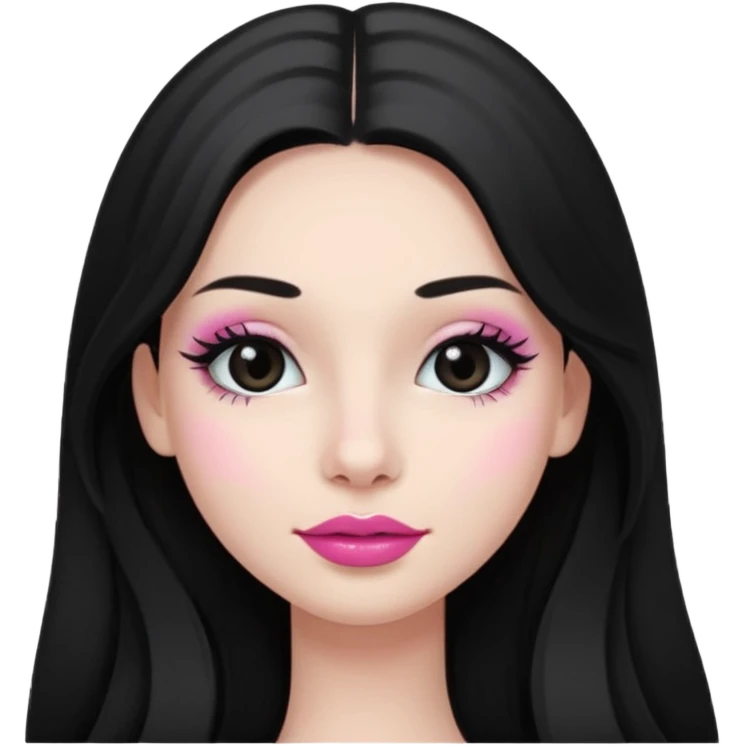 A girl's face with a thin face, dimples, with mascara and pink lipstick, white skin, black and long hair  emoji