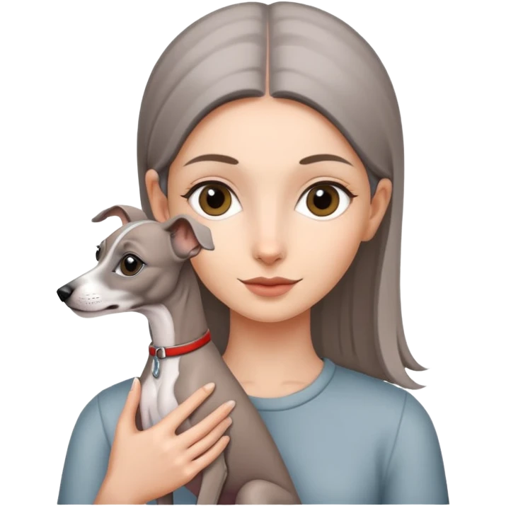 girl holding all grey Italian greyhound emoji