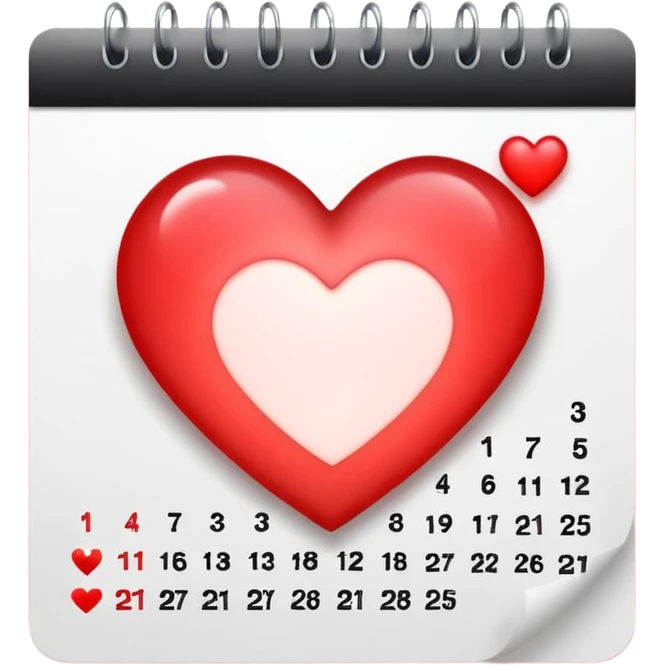 calendar page with a glowing heart emoji