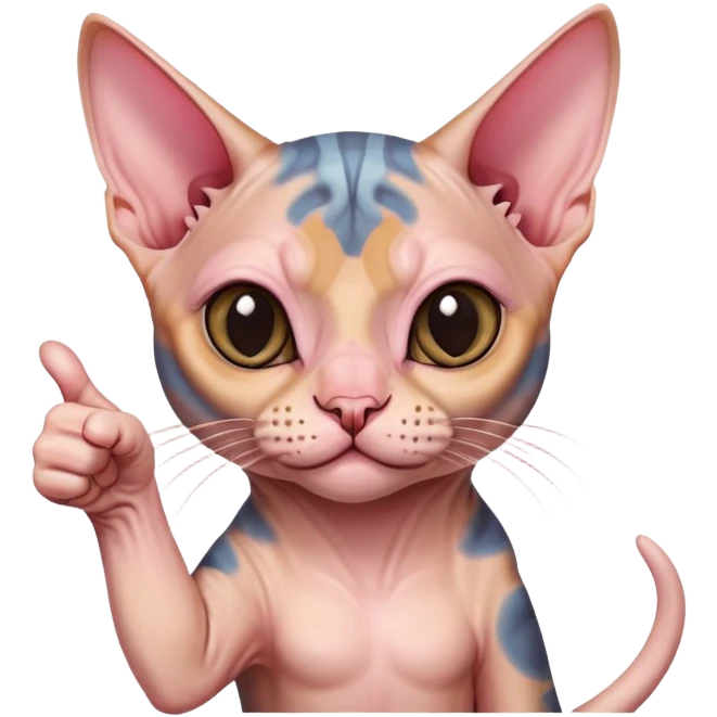 tortie Cat sphynx with thumb up  emoji