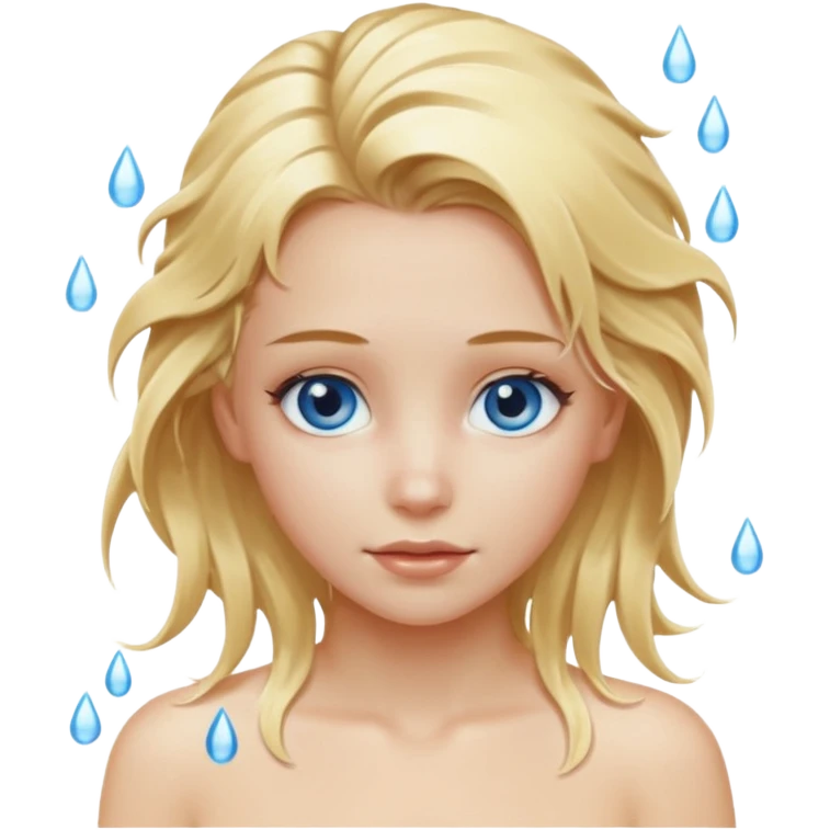 blonde girl with hair up out of shower with blue eyes longer hair emoji
