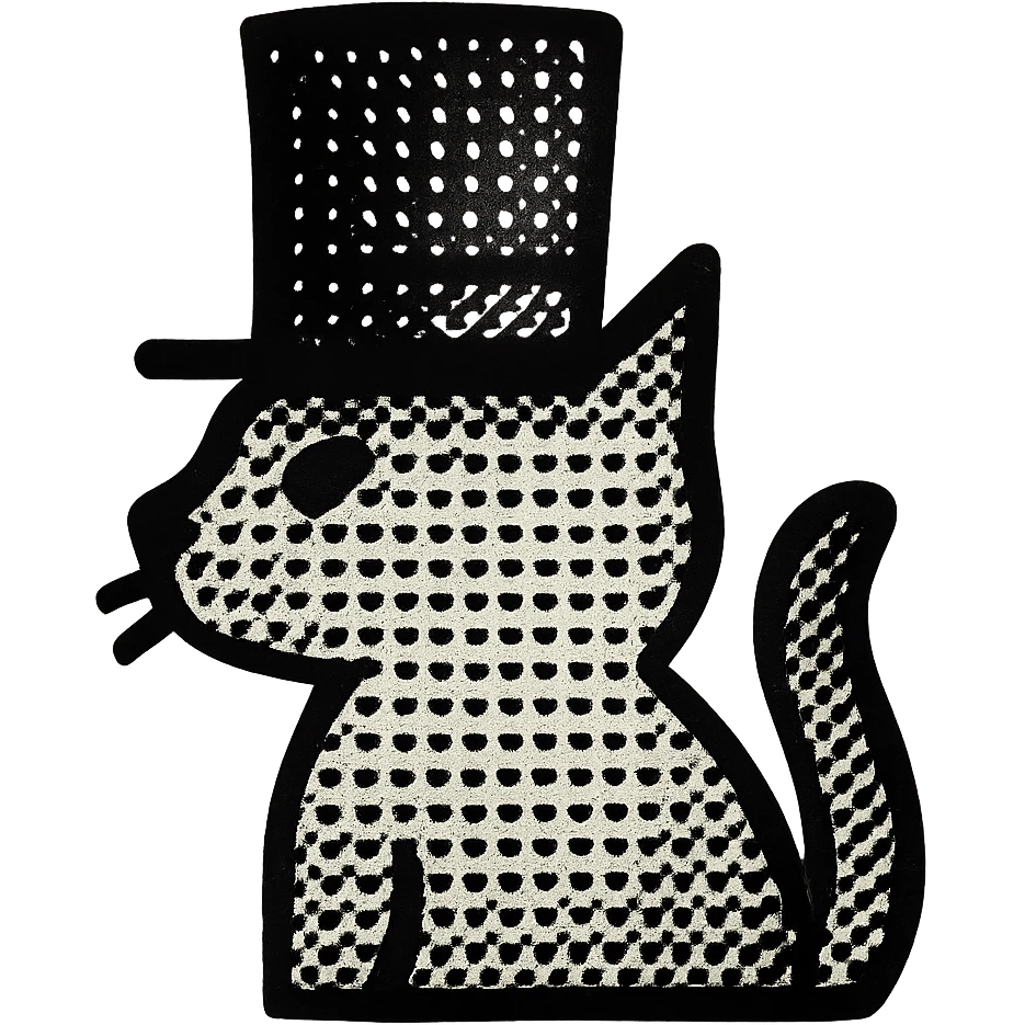 monochrome line art of a cat in a top hat, simple and clean style emoji