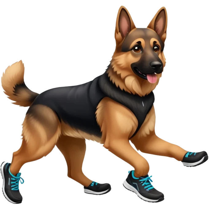 German shepherd with running shoes emoji