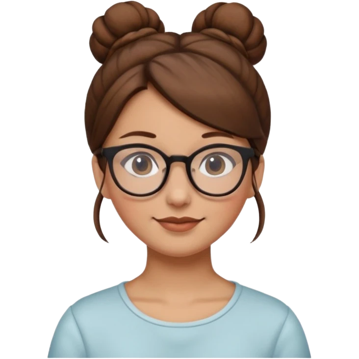 Woman brown hair glasses and bun emoji