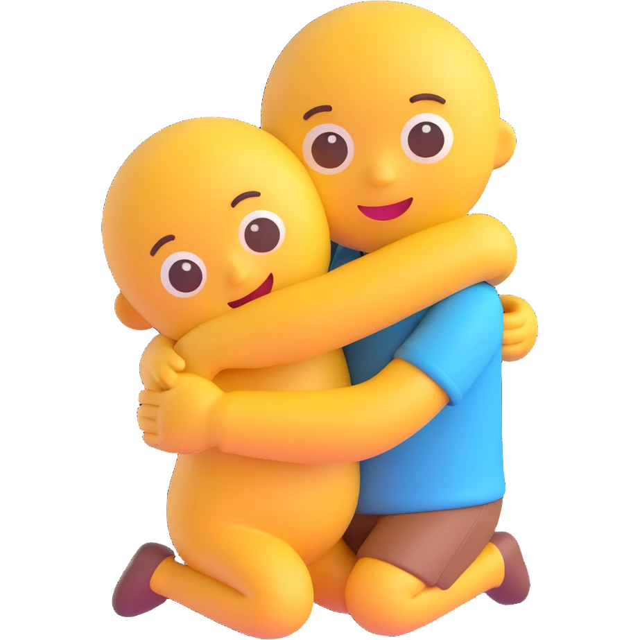 a warm hug between two cute characters, 3D emoji style, cute and expressive emoji