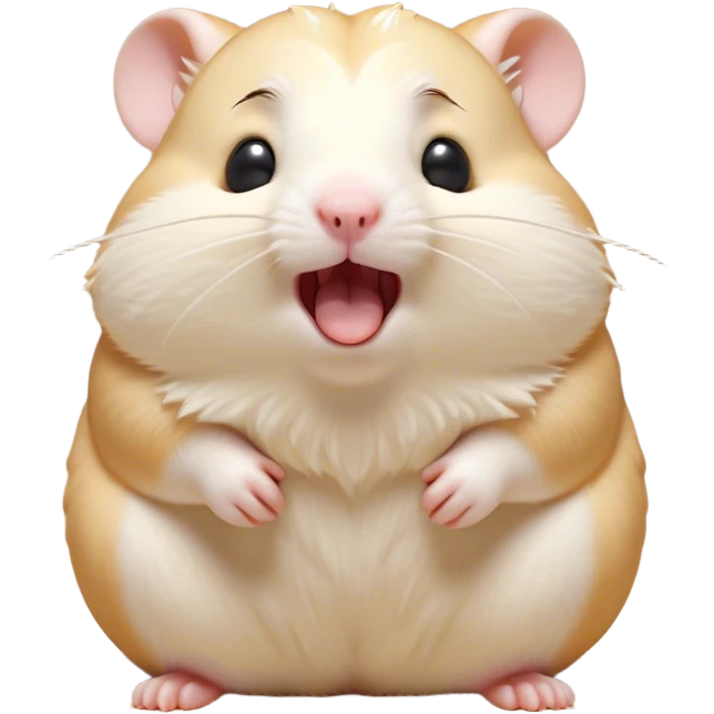 Cinematic Cute Yawning Cream Hamster Portrait Emoji, Head tilted slightly with a dramatic, wide-open yawn, showcasing a soft, pristine cream fur with tiny droopy ears, round dark eyes barely open in drowsy contentment, Simplified yet irresistibly adorable features, highly detailed, glowing with a soft, cozy glow, high shine, relaxed yet expressive, stylized with a touch of whimsy, bright and endearing, soft glowing outline, capturing the essence of a sleepy yet affectionate hamster, so drowsy it feels like it could stretch out of the screen and curl up for a nap! emoji