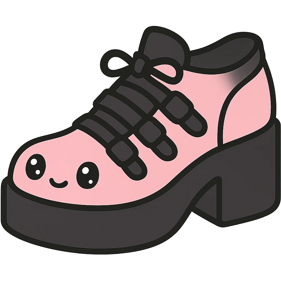 BLACKPINK-inspired gothic shoes, no hearts, black and pink, cute and stylish, kawaii style emoji