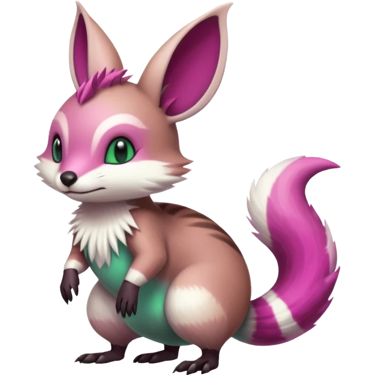 Green-Magenta-gradients Minccino-Emolga-Numbat-Sergal-fusion-hybrid-animal-creature, full body emoji