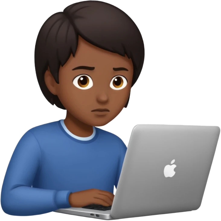 The central figure is an emoji of a person with dark hair with laptop emoji