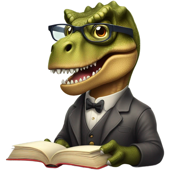 British T Rex reading a Book emoji