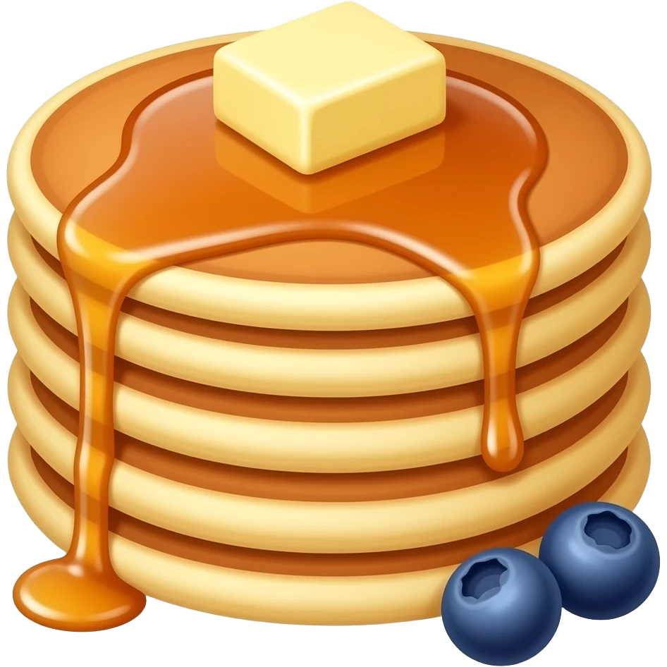 pancakes with maple syrup, a small piece of butter and berries emoji