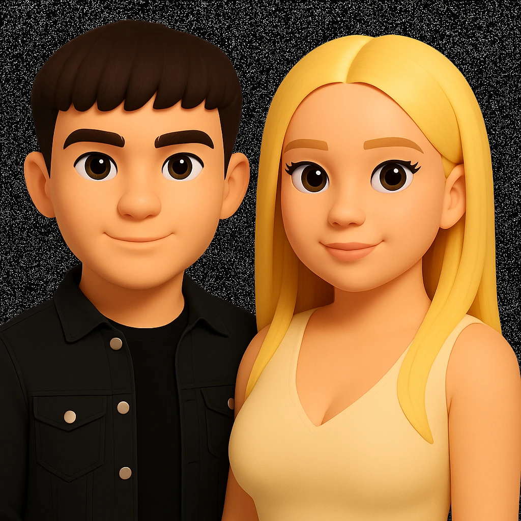 Slightly increase the volume of the upper body of the girl, slightly turn her to face forward, and make the skin color uniform. Maintain the cartoonish 3D style in the edit. emoji