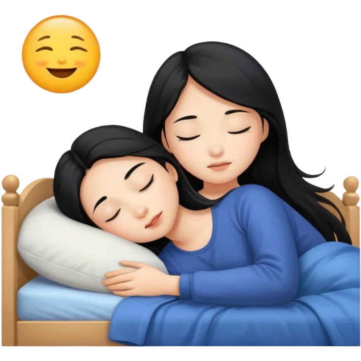Beautiful Asian girl with long black hair sleeping in her bed emoji